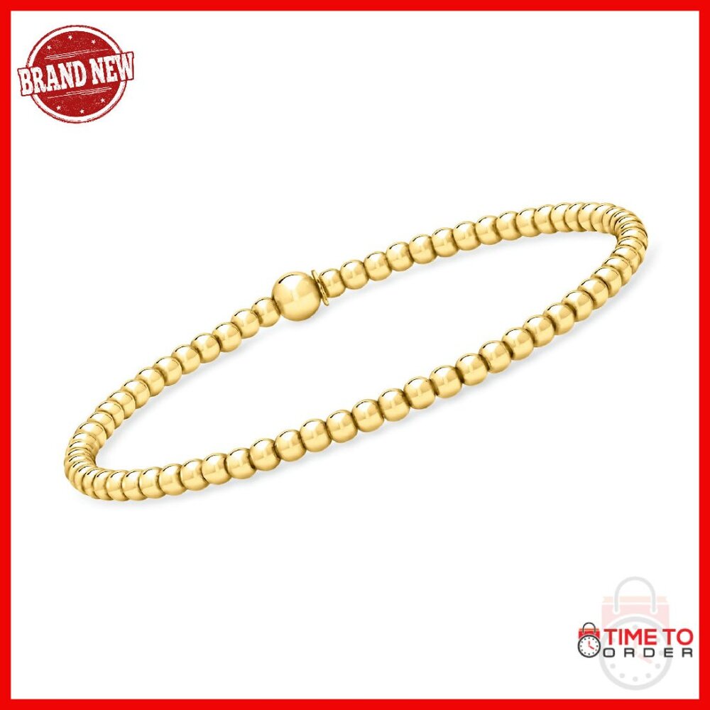 Italian 18kt Gold Over Sterling Bead Stretch Bracelet 7 Inches